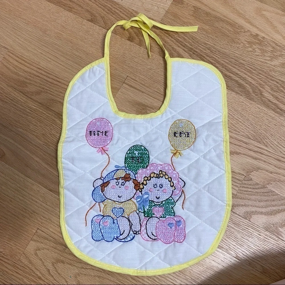 Vintage Cabbage Patch Cross Stitch Bib Baby Kids Yellow White